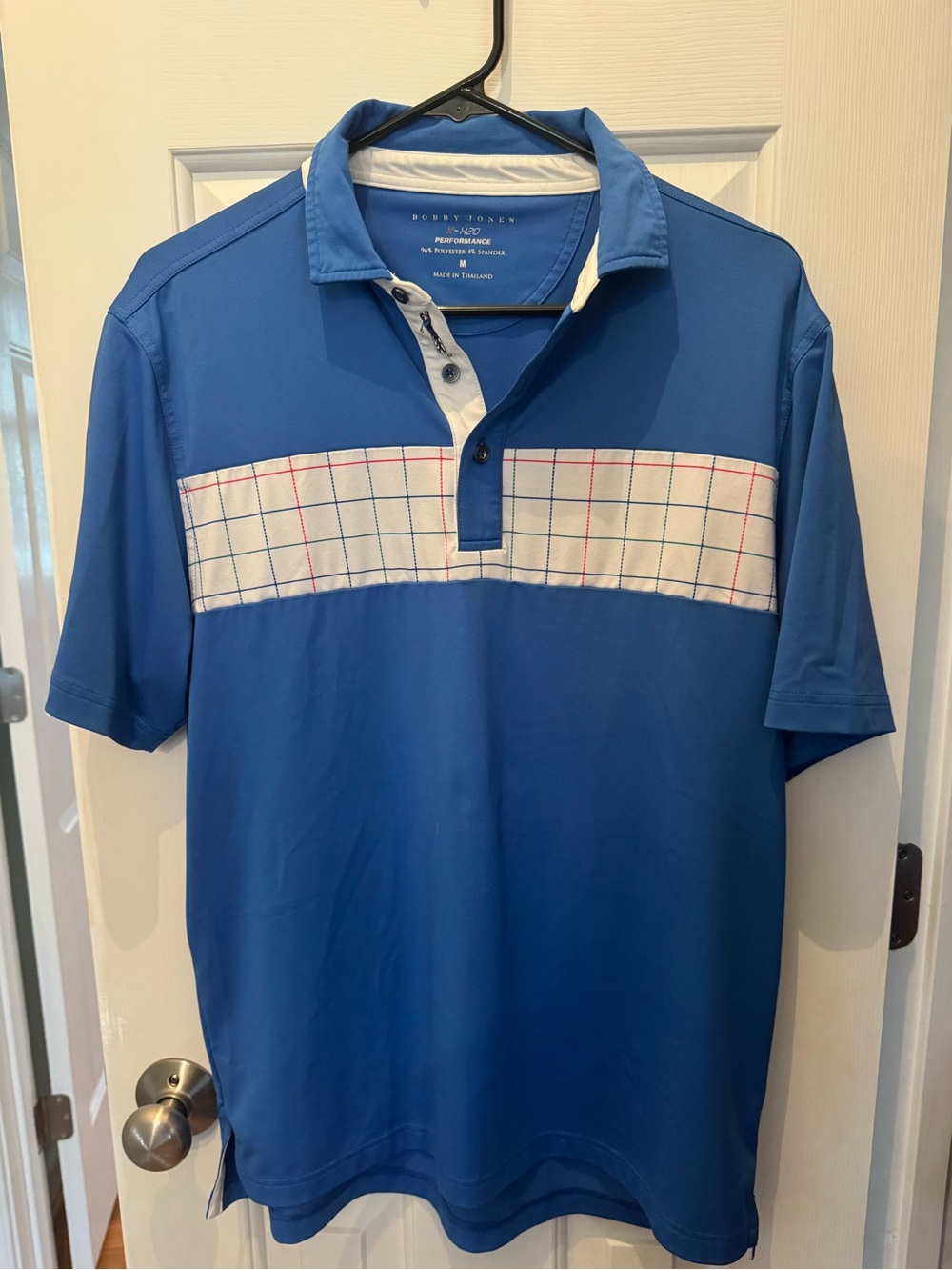 Bobby Jones Royal Blue Performance Polo with White Plaid Chest